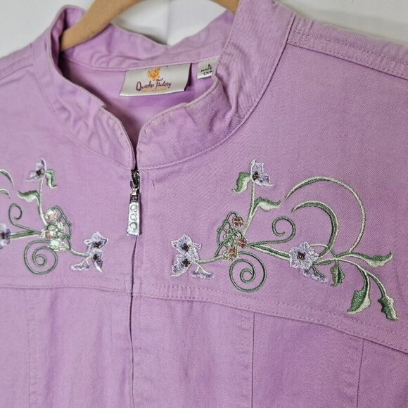 Quacker Factory Women's Lavender Pink Jacket Zip‎ Floral Sequin Pockets Large - Picture 4 of 14